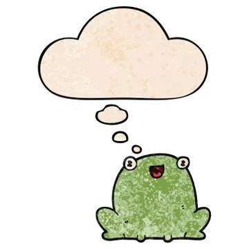 Cartoon frog and thought bubble in grunge texture pattern style Stock Illustration