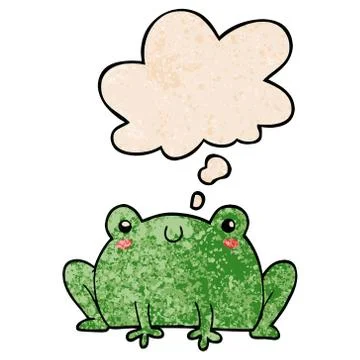 Cartoon frog and thought bubble in grunge texture pattern style Stock Illustration