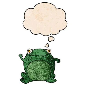 Cartoon frog and thought bubble in grunge texture pattern style イラスト素材