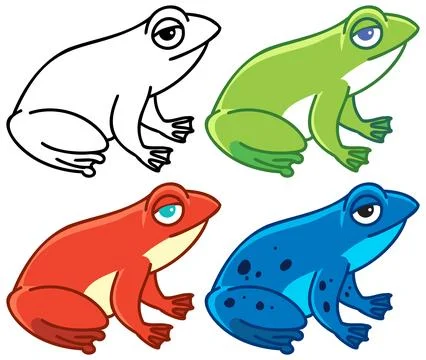 Cartoon Frog Illustration Set in Different Colors and Line Art Stock Illustration