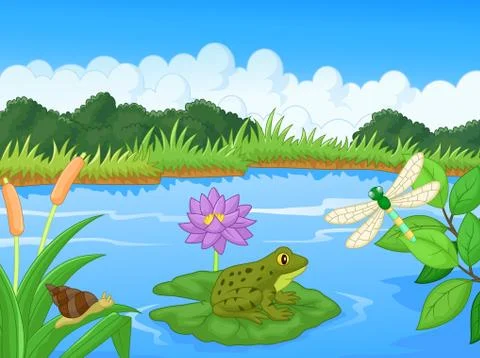 Cartoon a frog at the river Stock Illustration