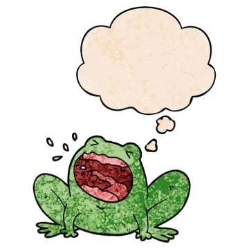 Cartoon frog shouting and thought bubble in grunge texture pattern style Illustrazione stock