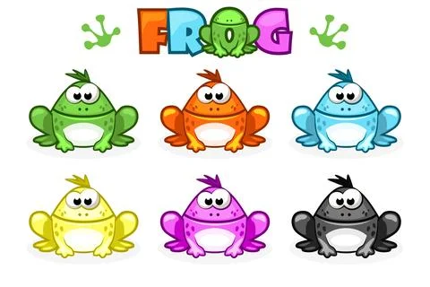 Cartoon Frogs. Different Colored toads Stock-Illustration