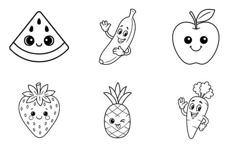 Cartoon Fruit and Vegetable Characters with Expressive Faces and Gestures Stock Illustration