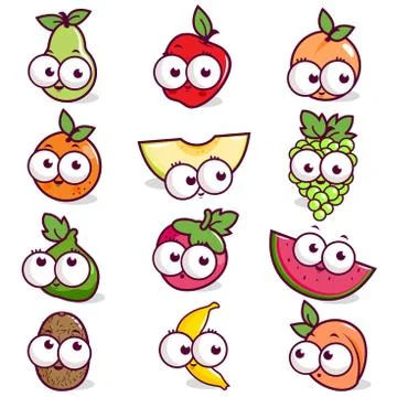 Cartoon fruit character set. Vector illustration Stock Illustration