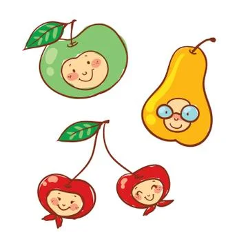 Cartoon fruit characters, isolated vector Illustrazione stock