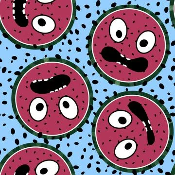 Cartoon fruit seamless watermelon pattern for wrapping paper and fabrics Stock Illustration
