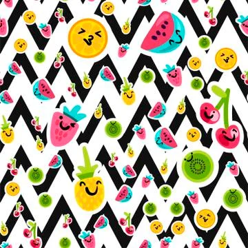 Cartoon fruits seamless vector pattern Stock Illustration