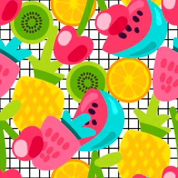 Cartoon fruits seamless vector pattern Stock Illustration