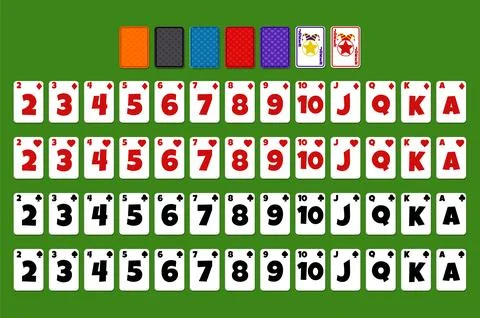 Cartoon Full deck of playing cards. Set with isolated cards for Poker or Soli Stock Illustration