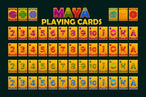 Cartoon Full deck of playing cards in Maya style. Set with isolated cards f.. Stock Illustration