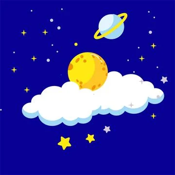 Cartoon full moon and clouds in the sky Stock Illustration