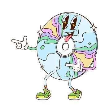 Cartoon funky groovy computer cd disc character Stock Illustration