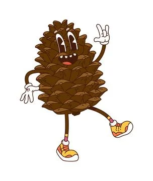 Cartoon funky groovy pinecone nut character Stockillustratie