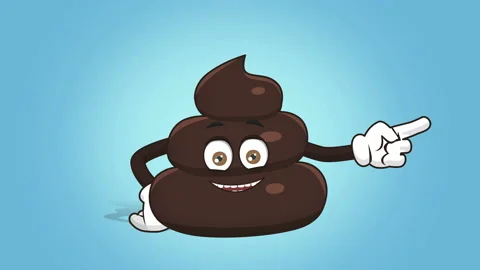Cartoon Funny Brown Poop Turd Right Pointer with Face Animation Alpha Matte Stock Footage