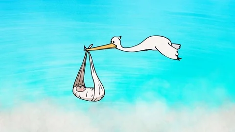 Cartoon Funny Character Stork Bringing a Newborn Baby Stockbeeldmateriaal 85217853