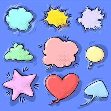 Cartoon funny comic empty speech bubbles set on colorful background. Vector Stock Illustration