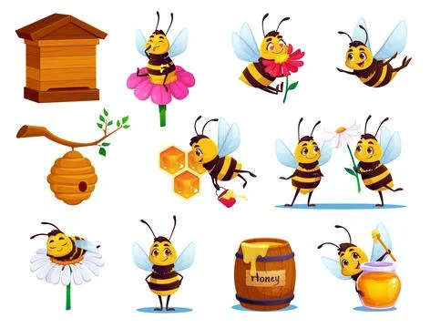Cartoon funny cute bee characters life activities Illustrazione stock