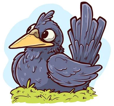 Cartoon funny cute sitting crow bird vector icon Stock Illustration