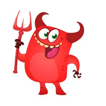 Cartoon funny devil laughing and holding a trident. Vector illustration for H 스톡 일러스트