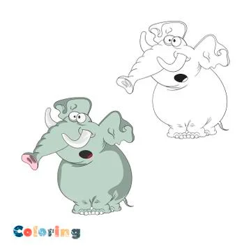 Cartoon funny elephant. Coloring vector illustration with color illustration. Stock Illustration