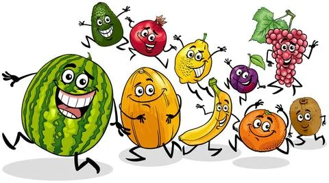 Cartoon funny fruit comic characters group Cartoon illustration of funny f... Stock Photos