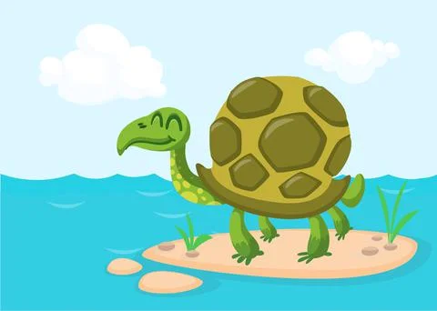 Cartoon funny green turtle. Vector illustration isolated Stock Illustration
