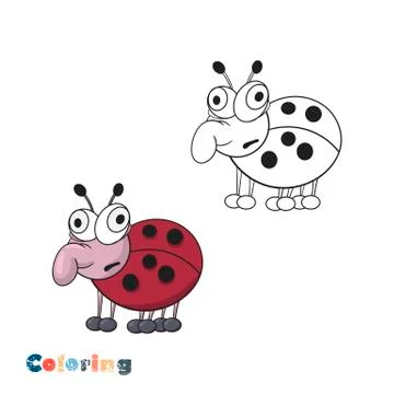 Cartoon funny ladybug mutant. Vector illustration in the form of coloring and Stock Illustration