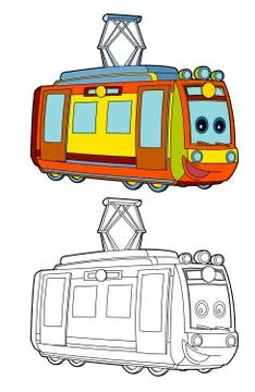 Cartoon funny looking electric train - isolated illustration Illustrazione stock