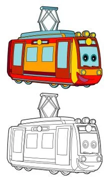 Cartoon funny looking electric train - isolated illustration Stock Illustration