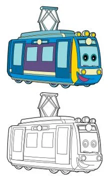 Cartoon funny looking electric train - isolated illustration Illustrazione stock