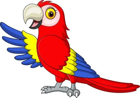 Cartoon funny macaw presenting on white background Stock Illustration