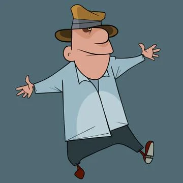 Cartoon funny man in hat dancing fun Stock Illustration