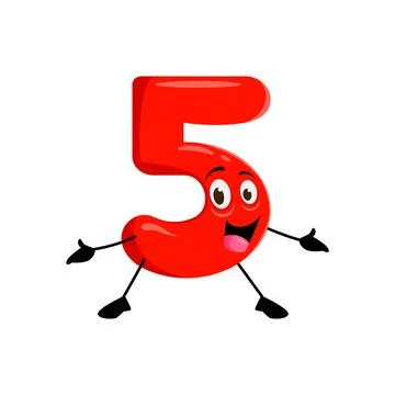 Cartoon funny math number five red character Stock Illustration