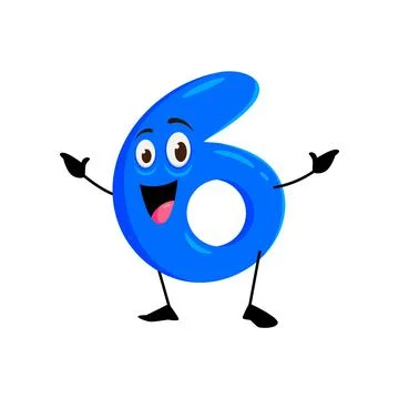 Cartoon funny math number six vector character Stock Illustration