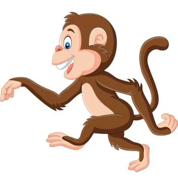 Cartoon funny monkey walking on white background Stock Illustration