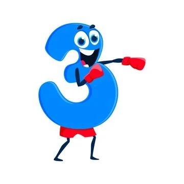 Cartoon funny number three 3 sportsman character Stock Illustration