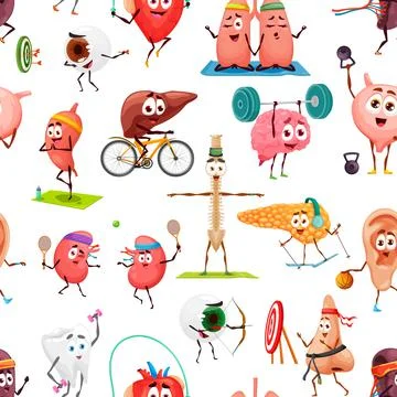 Cartoon funny organs pattern, human body parts 스톡 일러스트