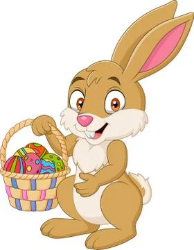 Cartoon funny rabbit holding Easter basket Stock Illustration