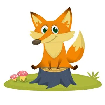 Cartoon funny red fox. Vector illustration Illustrazione stock