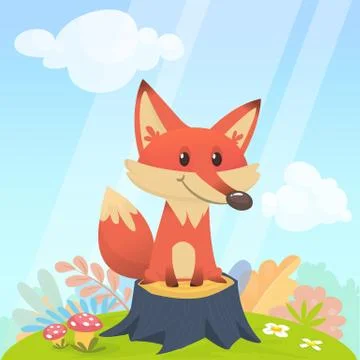 Cartoon funny red fox. Vector illustration Stock Illustration