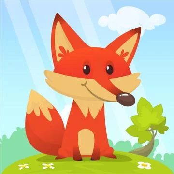 Cartoon funny red fox. Vector illustration Stock Illustration