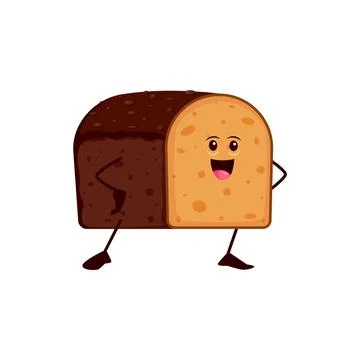 Cartoon funny rye bread character bakery personage Illustrazione stock