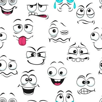 Cartoon funny, sad, crying and happy faces pattern 库存插图