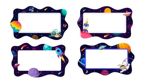 Cartoon galaxy space kid frames or borders Stock Illustration
