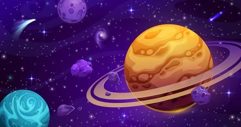 Cartoon galaxy space landscape, vector background Illustrazione stock
