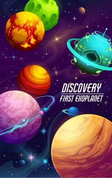 Cartoon galaxy space planets poster or banner Stock Illustration
