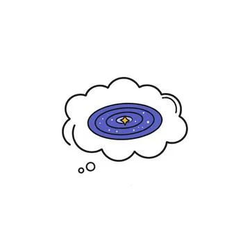 Cartoon galaxy within a thought bubble symbolizing big dreams, cosmic ideas.. Stock Illustration