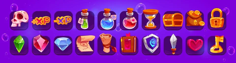Cartoon game icons, vector gui graphics collection Ilustração Stock