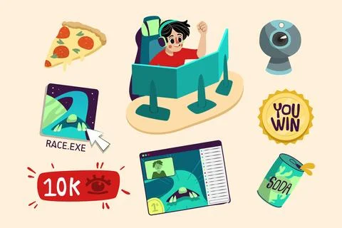 Cartoon game streamer elements collection Stock Illustration